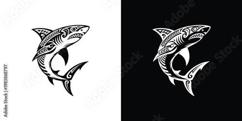 Tribal dolphin tattoo on white and black backgrounds