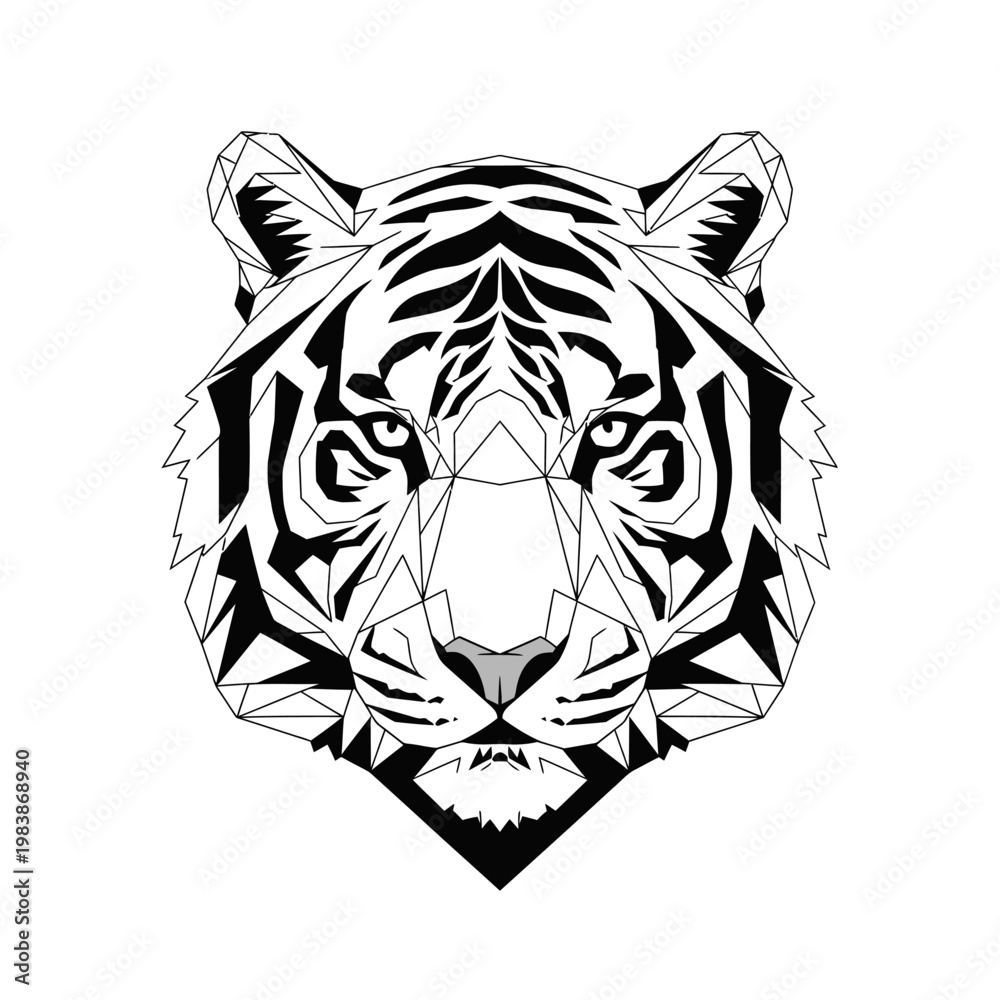 Fototapeta premium Geometric Tiger Head Illustration Black and White.