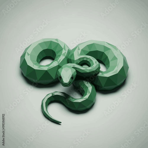 Geometric Green Paper Snake Sculpture Coiled.