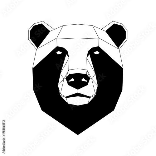 Geometric Panda Head Vector Illustration Black and White.