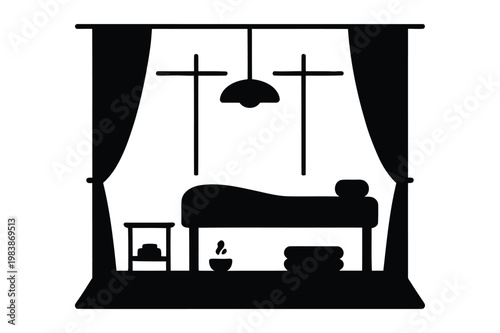 Silhouette vector illustration of a peaceful massage room spa interior design