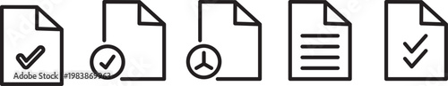 Document approval icon set, professional vector illustration of approved files and verified paperwork.Verified document and contract icons, creative graphics representing successfully approved and sig