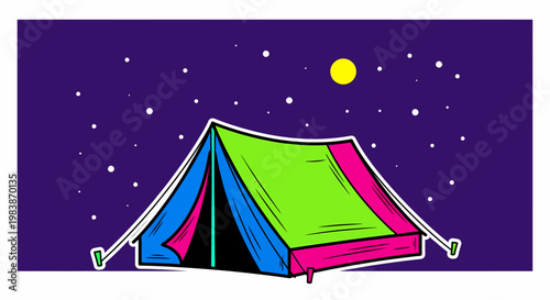 Colorful tent under starry night.