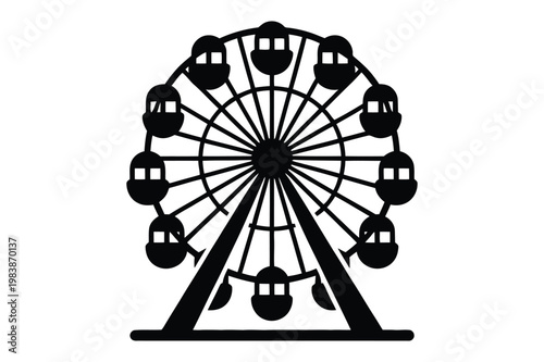Amusement park ferris wheel silhouette icon for carnival fairground attractions
