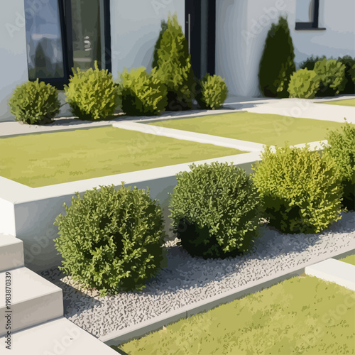 Modern house garden landscaping design.