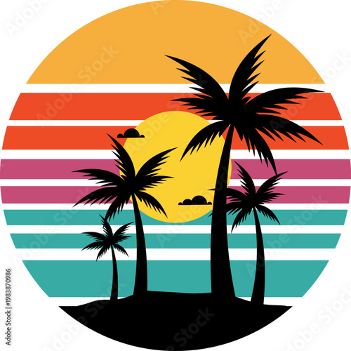 Retro Sunset Palm Trees