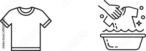 T-shirt laundry care and washing instructions vector icon set Isolated on white background