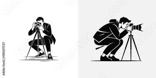 Black and white of two people walking on stilts outdoors