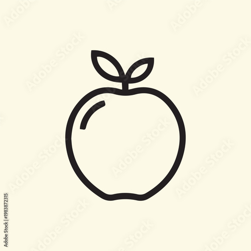 Simple line art apple icon for health nutrition and fresh fruit concept
