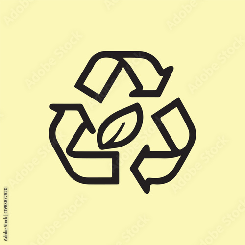 Environmentally conscious symbol showcasing a leaf within recycling arrows on yellow