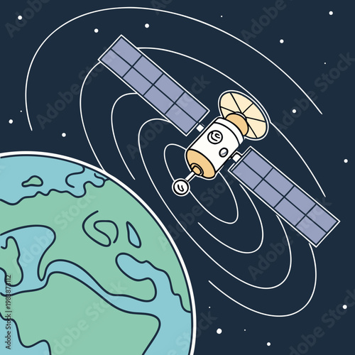 A satellite orbiting the earth in space