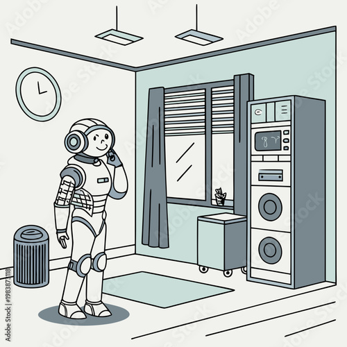 Astronaut standing in a laundry room
