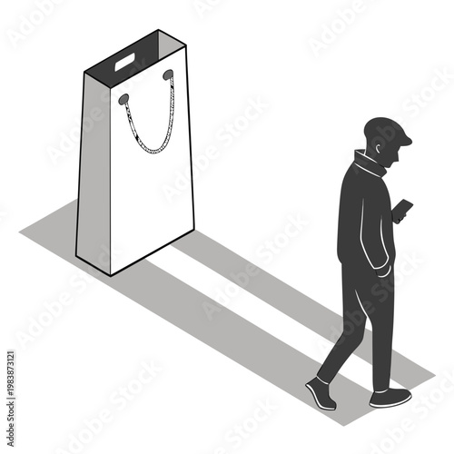Man walking past a shopping bag