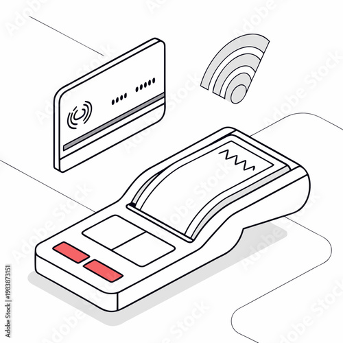 A card reader with a card and wireless symbol