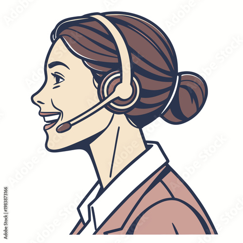 A woman wearing a headset