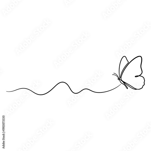 delicate butterfly silhouette on a wavy line minimalist drawing symbolizing freedom