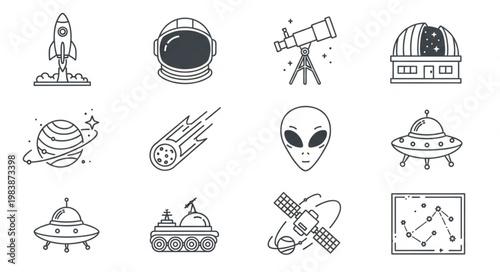 Collection of Hand Drawn Space Icons and Symbols.