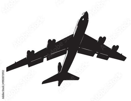 B-52 Bomber Aircraft Silhouette Vector – Military Strategic Plane Top View, Black 