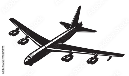 B-52 Bomber Aircraft Silhouette Vector – Military Strategic Plane Top View, Black 
