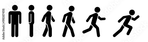 People icon set. Person lie, stand, sit, walk and run icon. People sitting, standing, walking and running symbol. People icons in different posture, human various action poses. Vector Illustration.