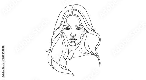 minimalist line drawing portrait of a woman with flowing hair