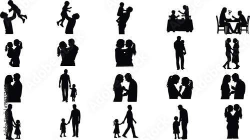 Collection of diverse parent child silhouette moments.