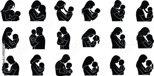 Parent child silhouettes showing affection and family love.