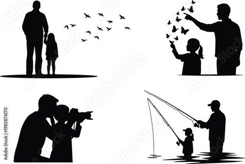 Family moments silhouettes fathers and daughters.