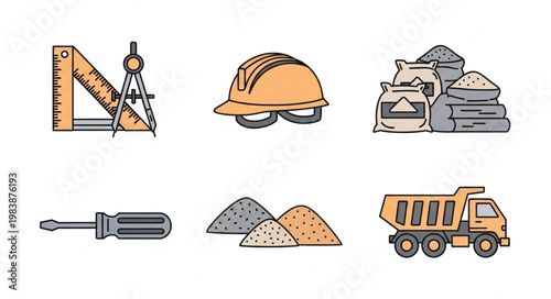 Construction Tools and Materials Icons Set.