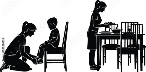 Mother and child silhouettes illustrating care and family moments.