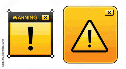 Warning signs with exclamation marks on yellow background alert symbols caution icons and notification alerts