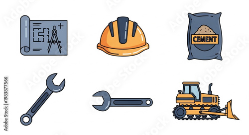 Construction tools and equipment icons set.