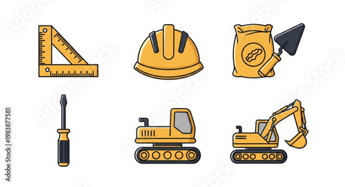 Construction Tools and Equipment Icons Set.