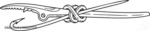 Fishing hook and line tied with a secure knot vector illustration for outdoor sports and recreational fishing equipment