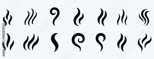 Black stylized steam or smoke icons on a light blue background vapor aroma