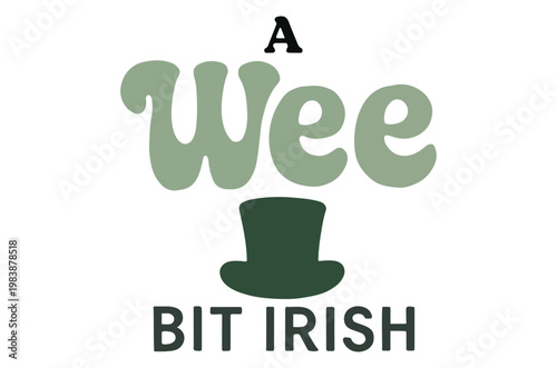 A stylized logo featuring the words wee bit irish with a hat illustration high quality professional