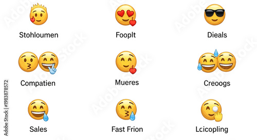Collection of various emojis with different expressions and reactions on white background