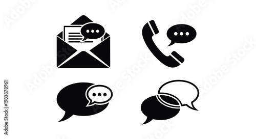 Communication icons depicting mail calls and messages in silhouette