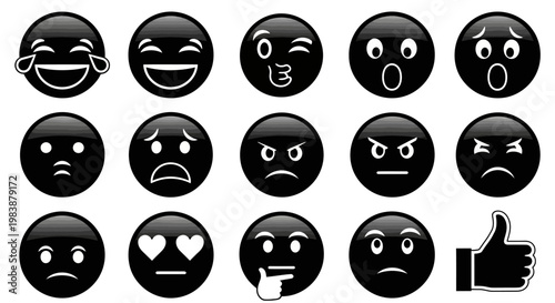 Collection of various emoticon faces expressing different emotions and reactions on white background