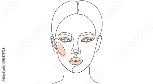 minimalist line art of a womans face with subtle blush and eyeshadow