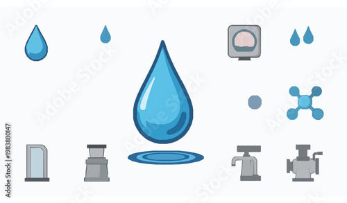 Water Conservation Icons Set for Environmental Projects and Efficient Systems