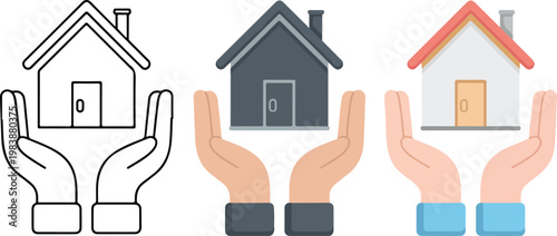 Minimalist icon set of school lockers and framed artwork in line art solid and blue variations on white background