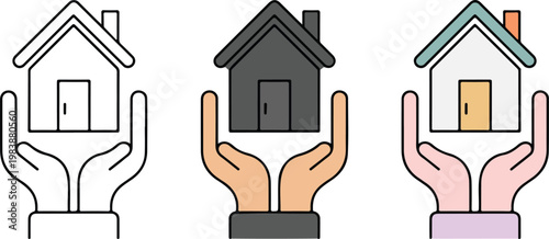 Minimalist icon set of school lockers and framed artwork in line art solid and blue variations on white background