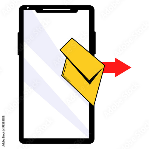 Mobile phone with red arrow and envelope icon, message, mail (3)
