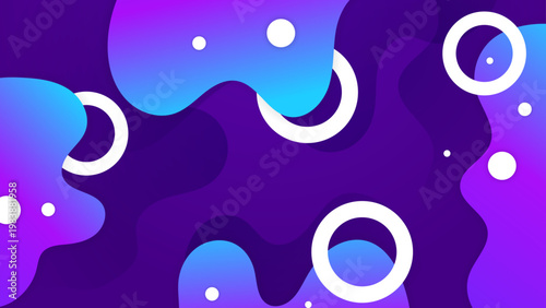 Moody dark purple and cyan neon fluid waves decorated with white circular strokes and dots for a futuristic gaming or night atmosphere
