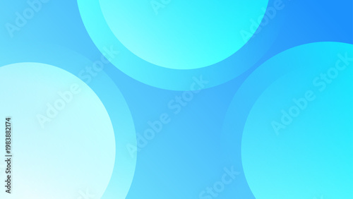 Fresh blue and cyan abstract background with overlapping geometric circles and translucent spheres for technology and water themes