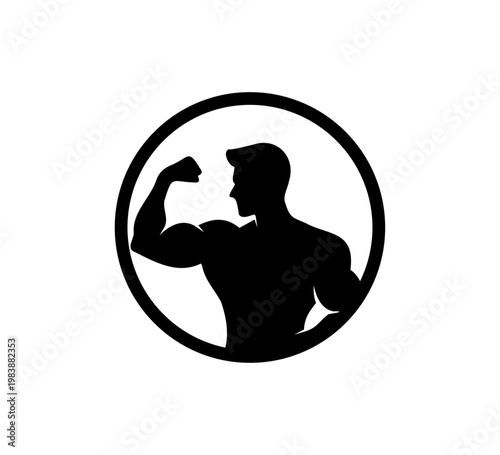 Simple Men Arm Power Black Silhouette Bicep Logo Vector