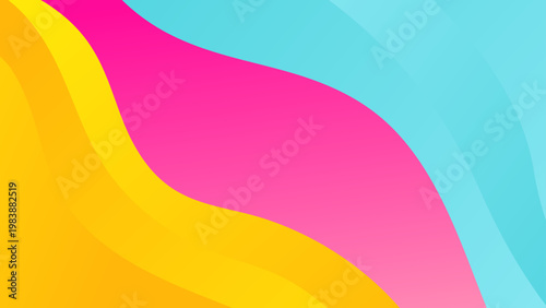 Vibrant abstract background with bold colorful liquid wave shapes in yellow pink and cyan