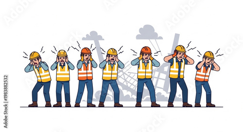 Construction Workers Covering Ears From Loud Noise.