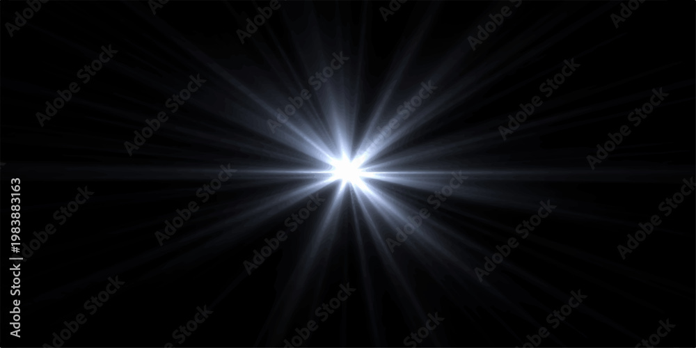 Fototapeta premium Abstract blue space background with bright blue light burst rays energy flare and galaxy shine illustration